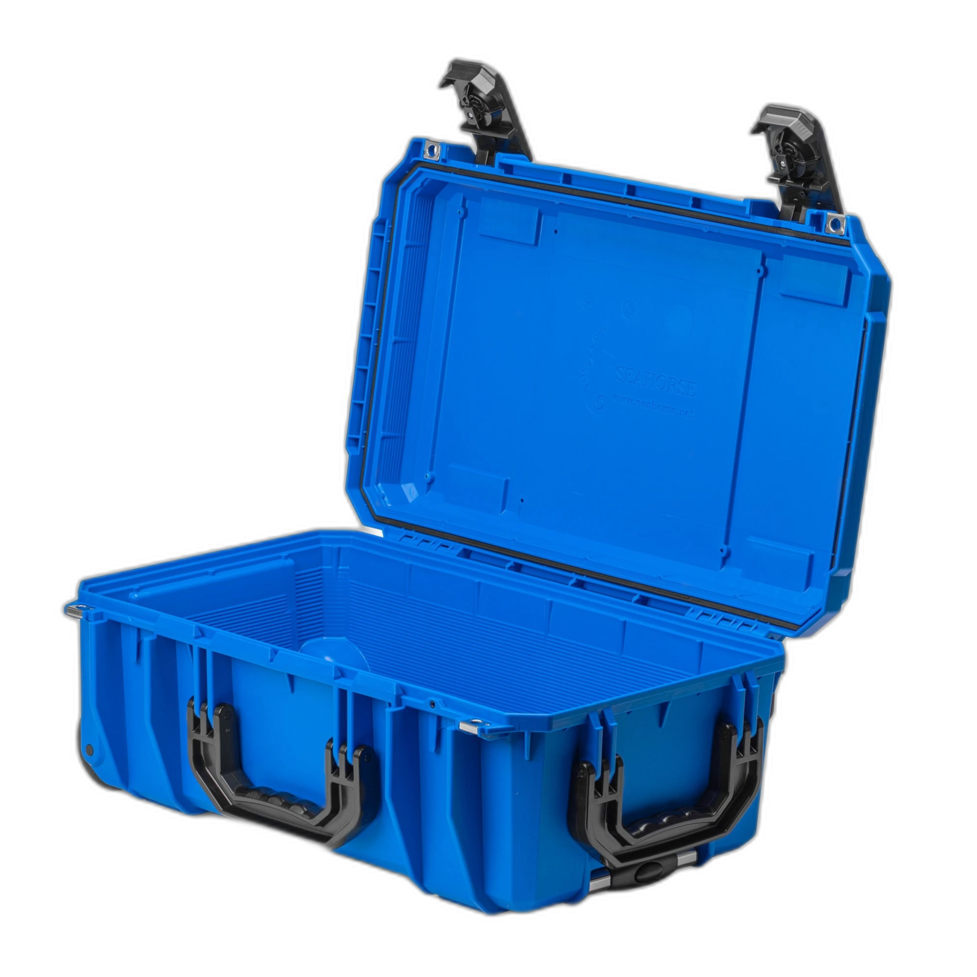 Maleta Seahorse SE830 azul abierta, equipaje de mano rígido de 22 pulgadas